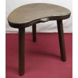 Robert Mouseman Thompson - Oak cow stool, kidney shaped top on three octagonal tapering supports,