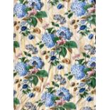 David Hall Collection - Pair of Colefax and Fowler "Hydrangea" curtains with blue hydrangeas and