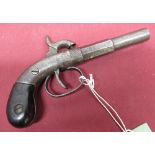 c.1840/50 American small size single shot percussion boot pistol, 3" octagonal/round barrel, bag