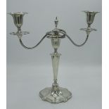 Geo.V hallmarked Sterling silver Regency style two light candelabra, twin scroll branches with urn