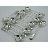 Set of twelve Geo.V hallmarked Sterling silver Old English soup spoons by John Henry Potter,