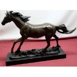 After P.J Mene, patinated bronze model of a galloping horse, naturalistic base with impressed