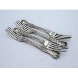 Set of four Geo.V hallmarked Sterling silver Kings pattern forks by Joseph Rodgers & Sons,