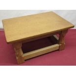Robert Mouseman Thompson - Oak rectangular stool, adzed top on octagonal baluster supports joined by