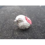 Edw.VII hallmarked Sterling silver Robin pin cushion, stamped Rd. 47667C by Sampson Mordan & Co Ltd,