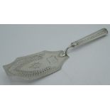 Geo.III hallmarked Sterling silver fish slice with pierced and bright cut decoration by Henry