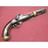 U.S model 1842 H. Aston percussion cap cavalry pistol with 8 1/2" round steel barrel, lockplate