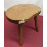 Colin Beaverman Almack - Oak calf stool, kidney shaped top on three outsplayed octagonal supports,