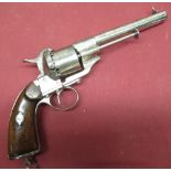 Rare confederate marked Le Faucheux 1854 nickel plated 6 shot 11mm pinfire revolver,