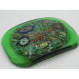 C20th large green millefiori glass rectangular paperweight, probably Murano, 23cm x 17cm