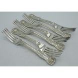 Set of six Geo.IV hallmarked Sterling silver Kings pattern forks by Thomas Wilkes Barker, London,