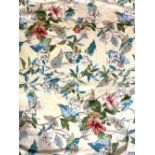 David Hall Collection - Pair of curtains with pink, blue and green foliage on a cream ground with