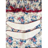 David Hall Collection - Pair of half length curtains with blue and pink floral sprays on patterned