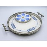 Late C19th WMF silver plated gallery tray with inset porcelain centre, reverse stamped WMF. Dec.