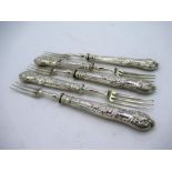 Matched set of five Geo.V hallmarked Sterling silver handled Kings Pattern Oyster forks by Alfred B
