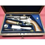 English cased Manhattan .36 cal 6 shot percussion revolver, straight cylinder engraved with oval