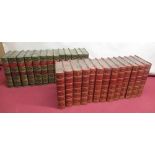 "Thackeray's Works" in thirteen volumes, green half-bound leather, gilt work and raised bands to