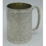 Victorian hallmarked Sterling silver Christening mug engraved with scrolls by William Evans, London,