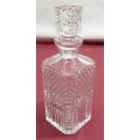 Waterford glass Whisky decanter, square body with flute and hobnail decoration and star base, H26cm