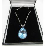 18ct white gold mounted blue topaz and sapphire pendant necklace, stamped 750, blue topaz approx.