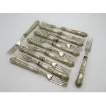 Set of twelve Geo.V hallmarked Sterling silver handled Kings pattern dinner forks by Aaron Hadfield