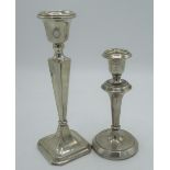 Geo.V hallmarked Sterling silver candlestick with square tapering column and base by Henry
