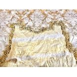 David Hall Collection - Pair of gold silk damask curtains, with beige lining, approx. W180cm