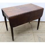 Regency mahogany Pembroke table, rounded rectangular reeded top with two fall leaves, one real and