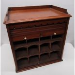 Edwardian table top stationary cabinet, with three quarter galleried top, shaped frieze and