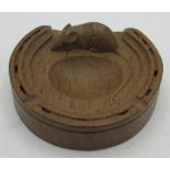 Robert Mouseman Thompson - Oak Horseshoe ashtray with raised border, carved with signature mouse,