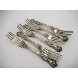 Set of six Will.IV hallmarked Sterling silver Kings pattern forks (marks rubbed), London, 1834,