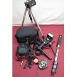 Small tripod, monopod, Weston light meter, ball head, Leica table top tripod, small Billingham