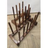 Lord Robert Workshops of Edinburgh wooden six pair boot rack, another four pair rack, W74cm D30cm