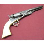 Colt model 1861 Navy revolver, .36 cal 6 shot sngle action, brass backstrap engraved with original