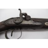 Percussion cap flintlock conversion pistol with 9" octagonal 20B barrel retaining much of the