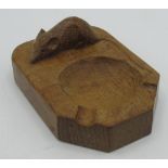 Robert Mouseman Thompson - Rectangular oak ashtray carved with signature mouse, W10cm D7.5cm H4cm