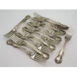 Set of twelve Victorian hallmarked Sterling silver Kings Pattern forks (marks rubbed) Newcastle,