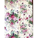 David Hall Collection - Pair of curtains with pink and green floral sprays on a yellow ground with