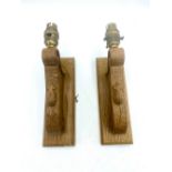 Robert Mouseman Thompson - Pair of adzed oak wall lights with scroll carved detail and signature