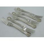 Set of six Geo.V hallmarked Sterling silver Kings pattern forks makers marks WB, London, 1858, gross