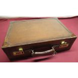 Vintage Harrods of London stitched brown leather attache case with interior pocket and two gilt