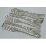 Set of six Geo.III hallmarked Sterling silver Kings pattern forks by Thomas Wilkes Barker, London,
