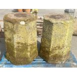 Pair of stone octagonal tapering garden statuary pedestals, D37cm H 56cm (2)