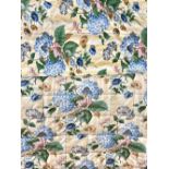 David Hall Collection - Pair of Colefax and Fowler "Hydrangea" curtains with blue hydrangeas and