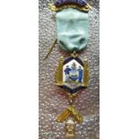 Hallmarked 14ct yellow gold and enamel Masonic Jewel awarded to W.M.1968-69, Lodge No.4345,