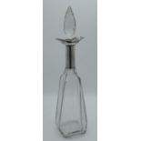 Edw.VII faceted glass decanter with navette hallmarked Sterling silver collar by Elkington & Co Ltd,