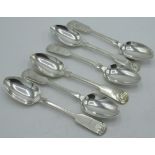 Set of six Victorian hallmarked Sterling silver Fiddle and Shell pattern teaspoons by Thomas