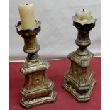 Beal House Collection - Pair of C19th gilt wood pricket candle sticks of stepped triangular form