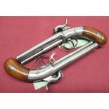 A good and scarce pair of American double barrel single trigger percussion pistols, possibly by All