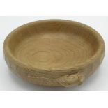 Robert Mouseman Thompson - Small circular oak bowl with adzed exterior, carved with signature mouse,